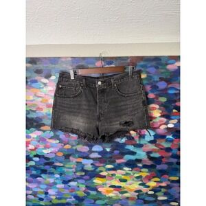 Levi's Premium 501 Cutoff Denim Shorts Black Distressed Raw Hem Womens Size 31